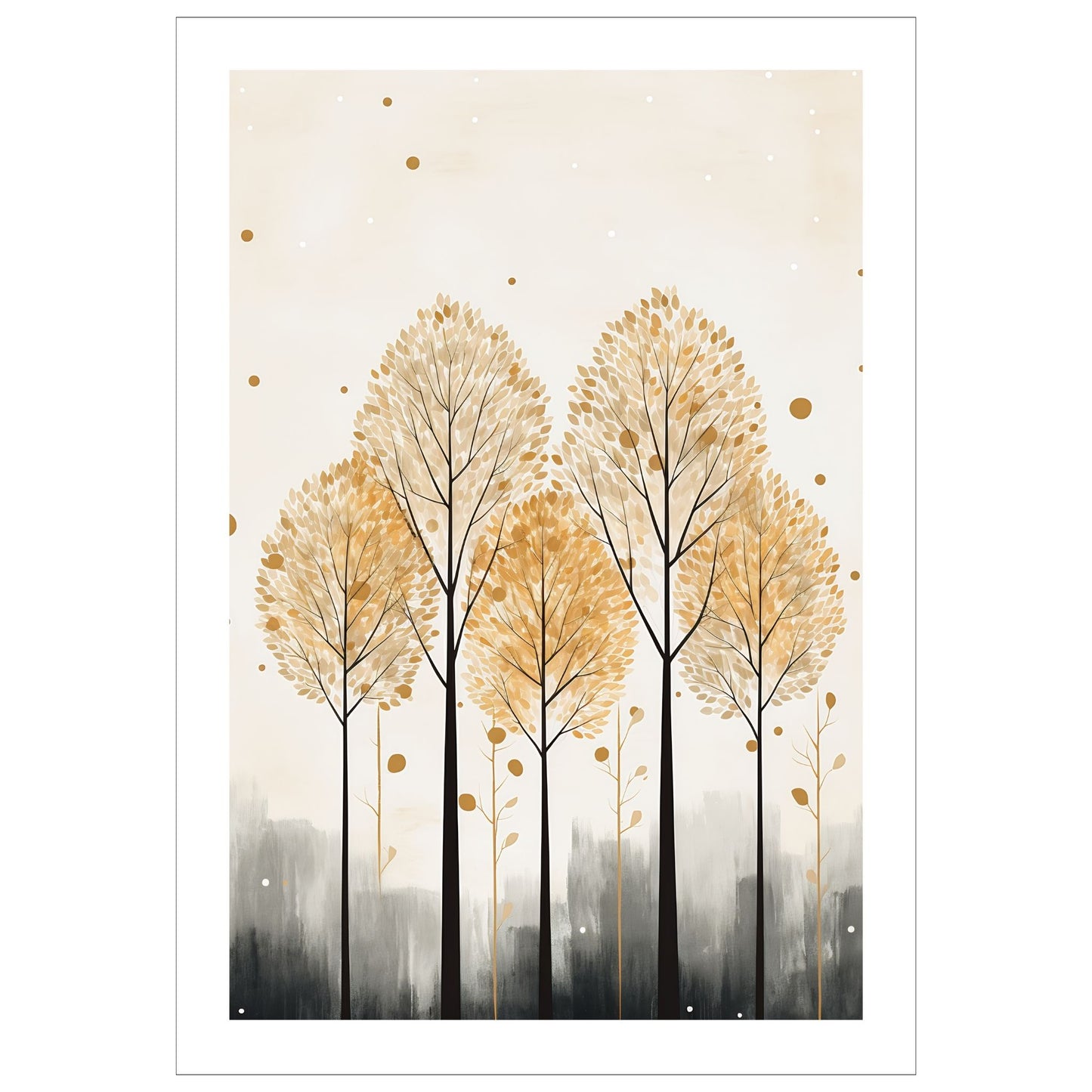 Abstract Forest - grafisk og abstrakt motiv av høye, slanke trær og skog i rust- og beige fargetoner.