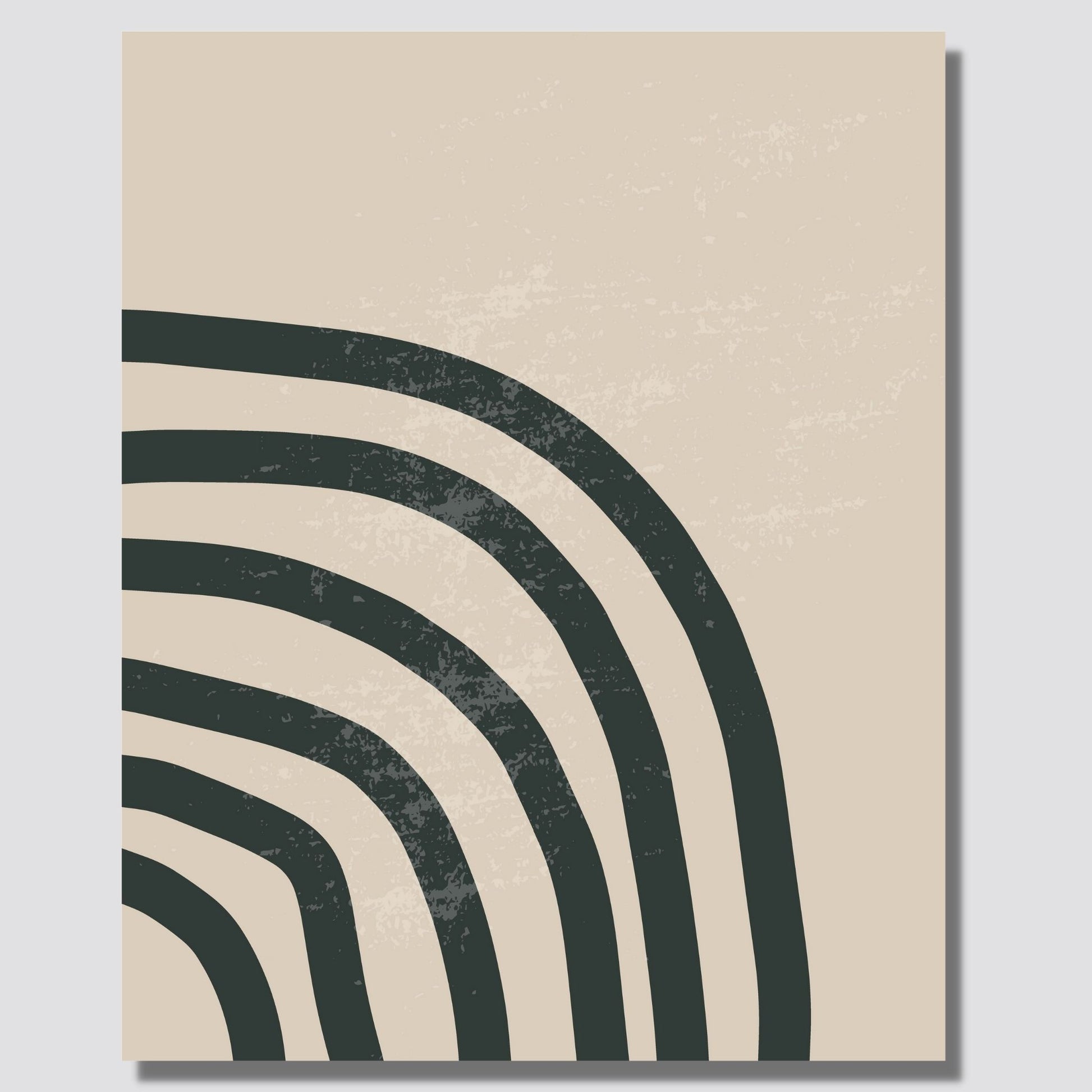 Abstrakt mønster med linjer i sort på beige bakgrunn. Illustrasjonen viser motivet på lerret.