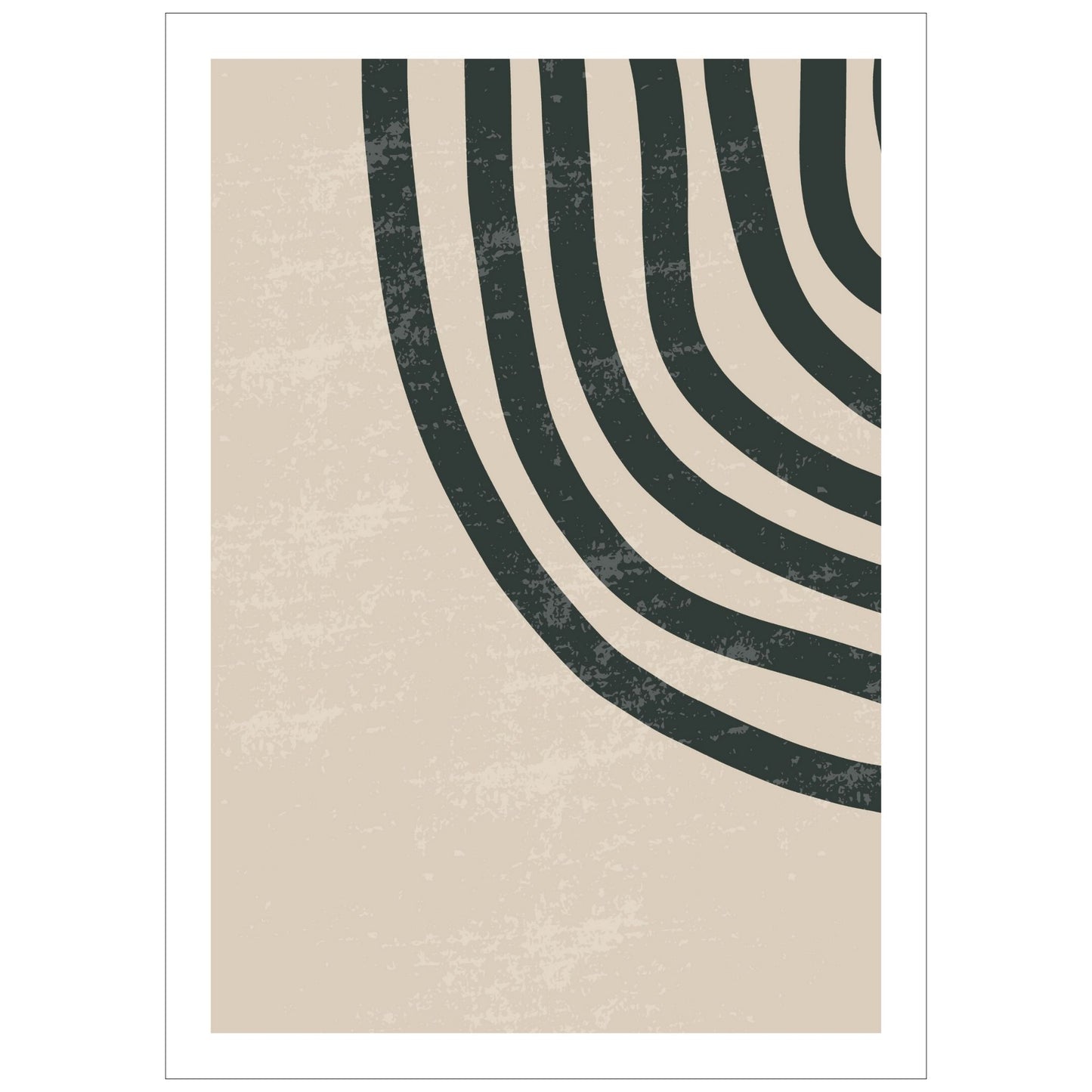 Abstrakt mønster med linjer i sort på beige bakgrunn. Plakatmotiv har en bred hvit kant som fremhever og gir dybde til motivet.