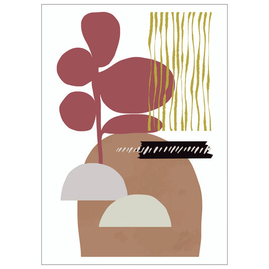 «Abstract Organic" plakatserie med 10 ulike motiv å velge mellom, bringer en følelse av ro og naturlig eleganse til ethvert rom. Hvert motiv i serie er utformet med organisk inspirasjon og hovedfargene burgunder, beige, brun, oker og sort. 