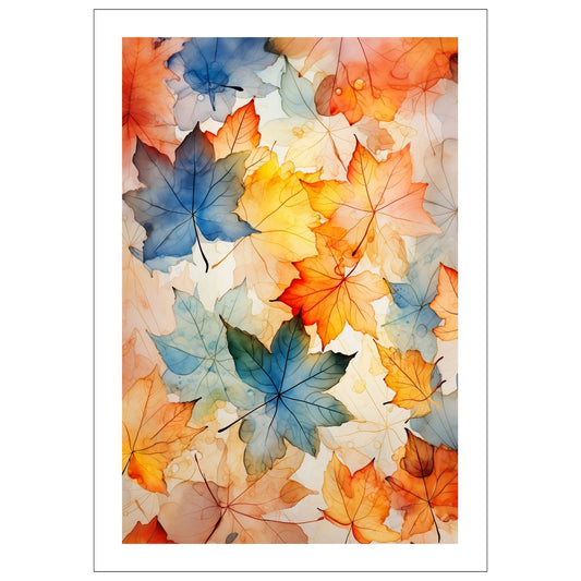 Autumn Leaves - Grafisk, abstrakt akvarell av lønneblader. Plakat og lerret.