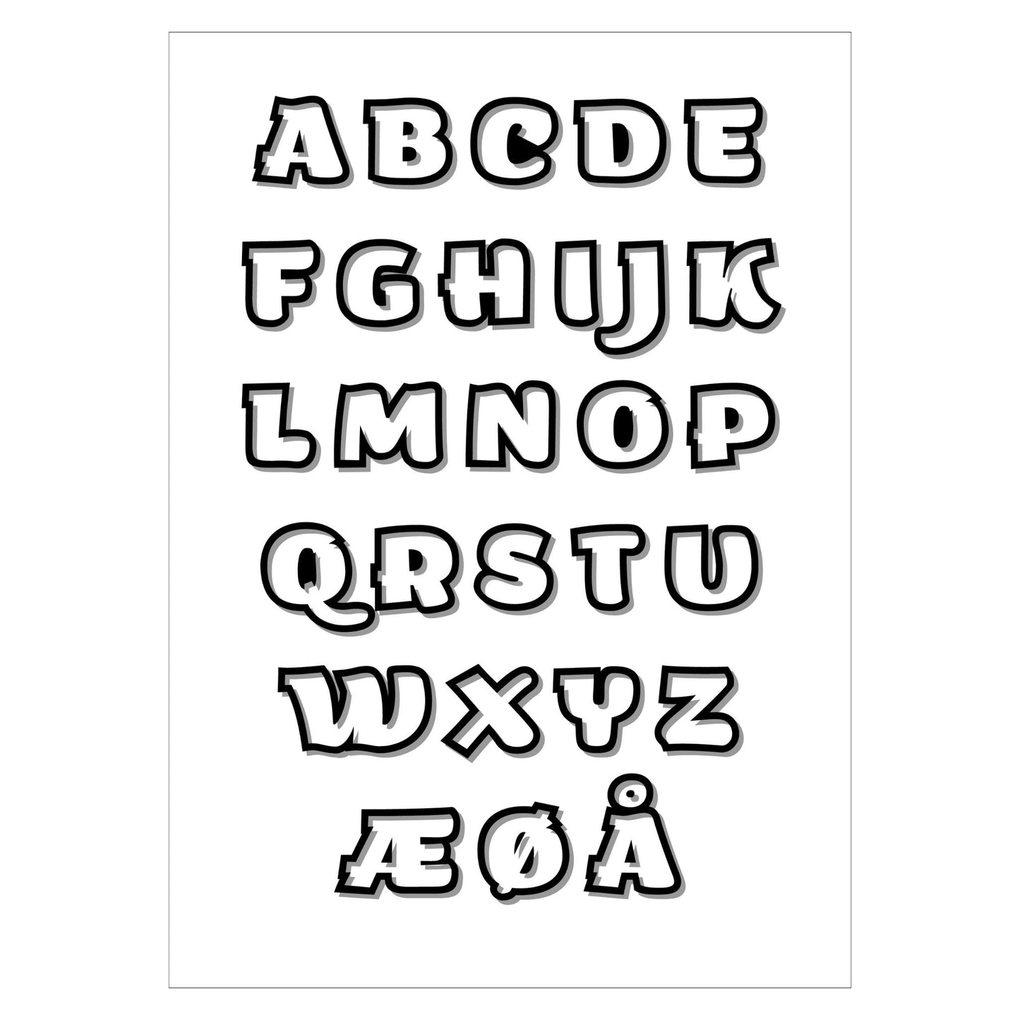 Alfabetplakat skrift Arturo Outline store bokstaver. 