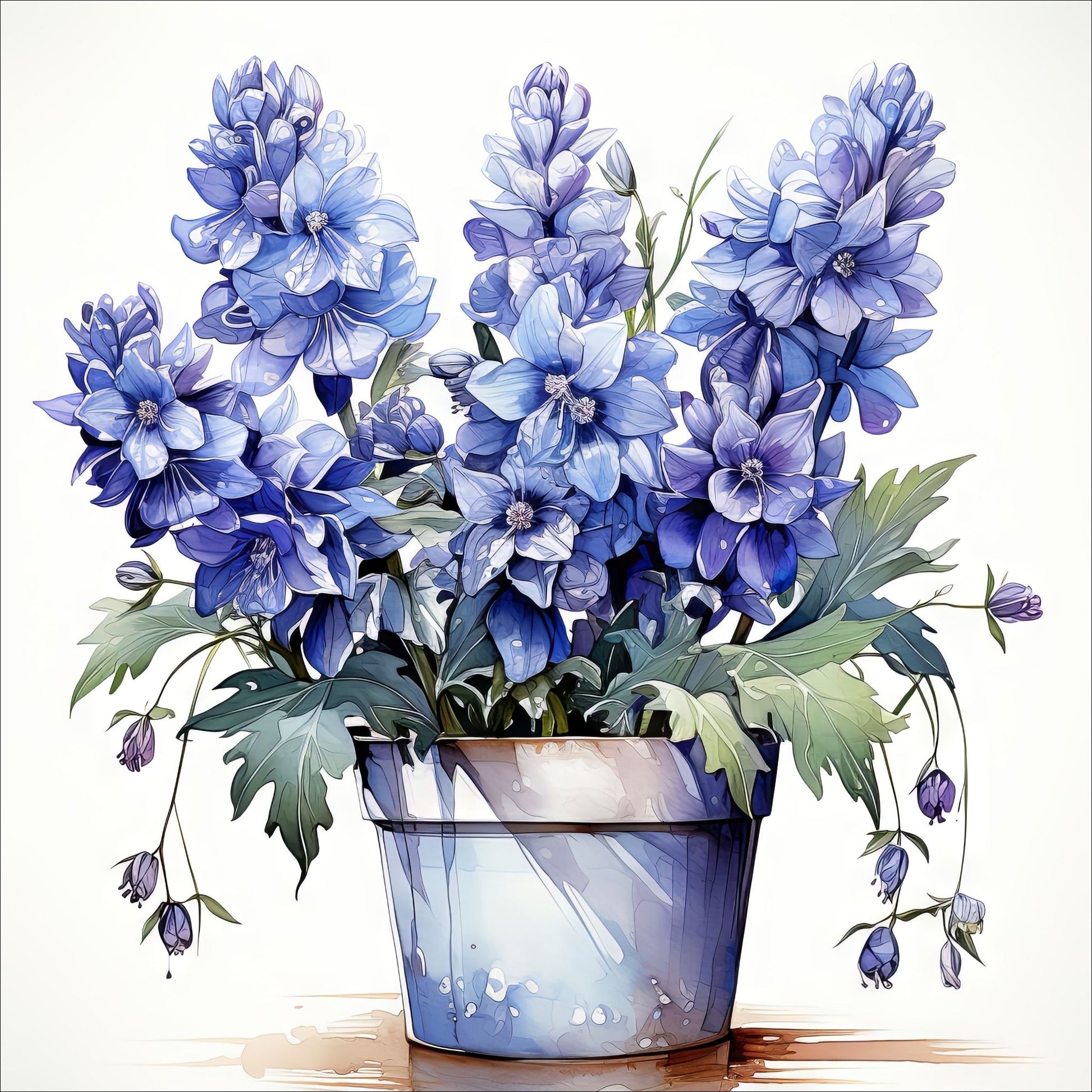 Disse unike kortene er laget som grafiske illustrasjoner i akvarell, og fanger den delikate skjønnheten av botaniske motiver som planter og blomster. Hvert sett inneholder 10 ulike motiver i fargenyanser i blått.