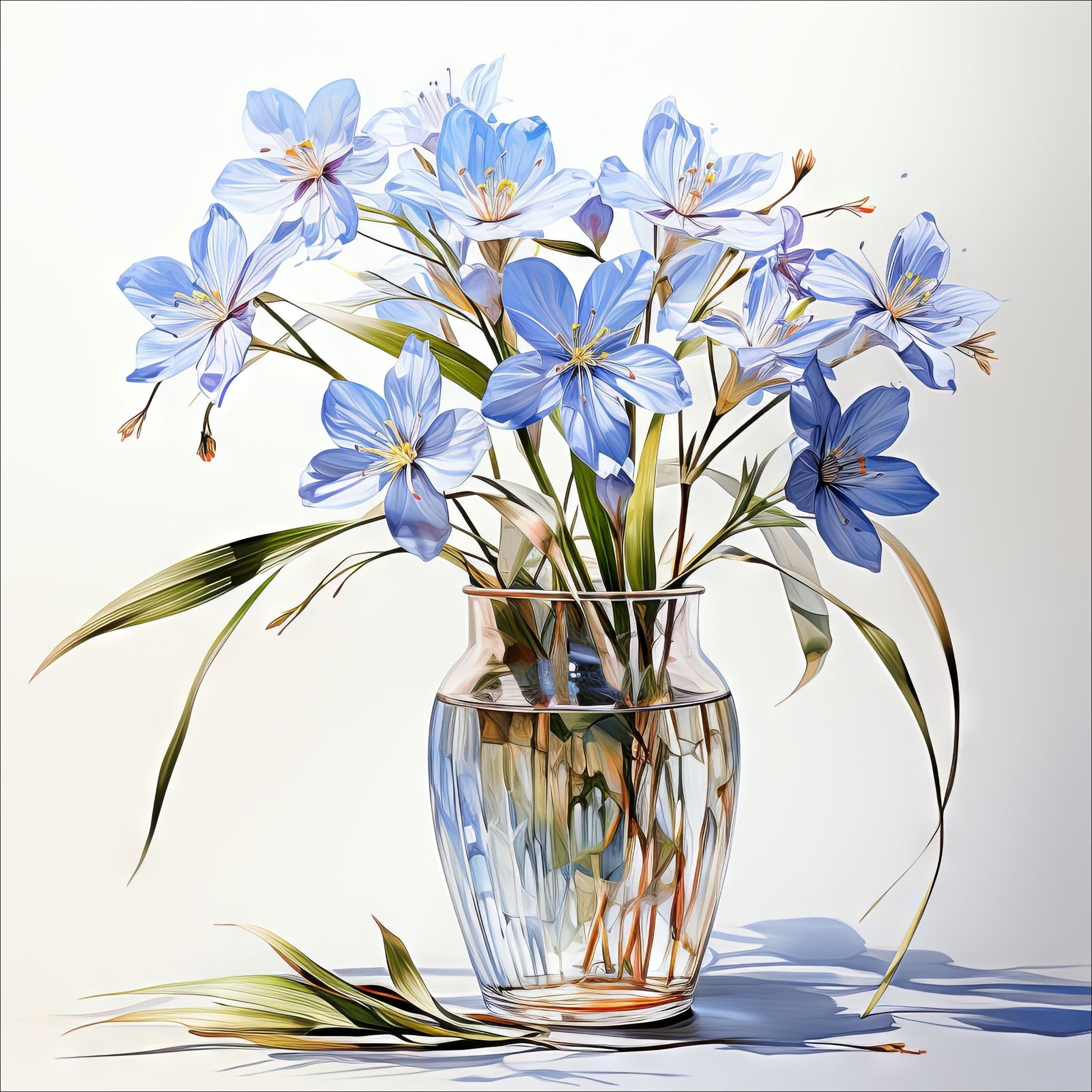 Disse unike kortene er laget som grafiske illustrasjoner i akvarell, og fanger den delikate skjønnheten av botaniske motiver som planter og blomster. Hvert sett inneholder 10 ulike motiver i fargenyanser i blått.