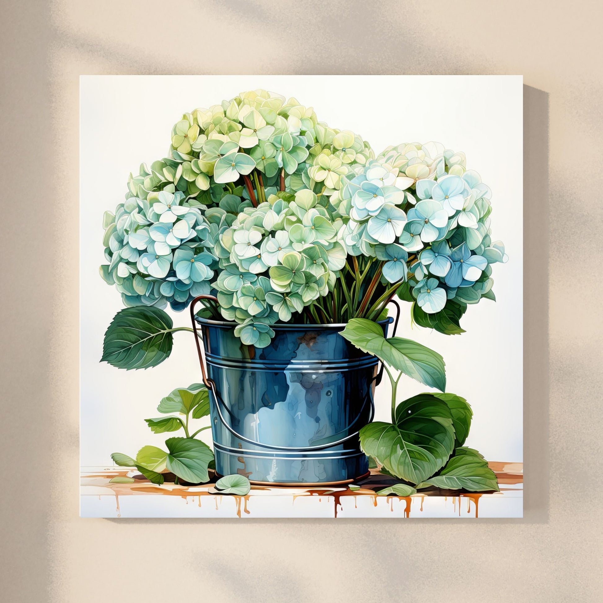 Våre "Blomster i Blått" plakat og lerret er vakkert designet med grafiske illustrasjoner i akvarell, som fremhever botaniske motiv av planter og blomster i nyanser av blått. Illustrasjon viser motivet på lerret.