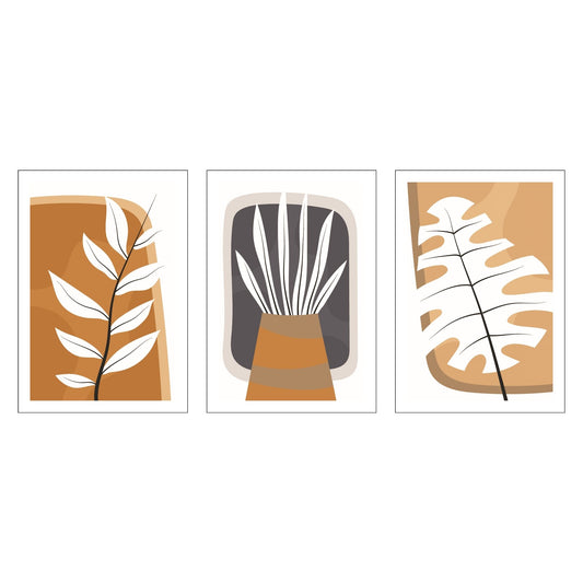 Oppdag skjønnheten i naturinspirert design med denne unike serien, Boho Wall Art. Denne tredelte plakat- og lerretsserien kombinerer stilrene botaniske motiver med nøytrale jordfarger som beige, hvitt, og oker. 