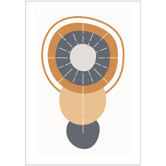 Dette kunstverket er inspirert av moderne minimalistisk design med innslag av naturlige former og fargetoner, perfekt for deg som ønsker å skape en varm og innbydende atmosfære.