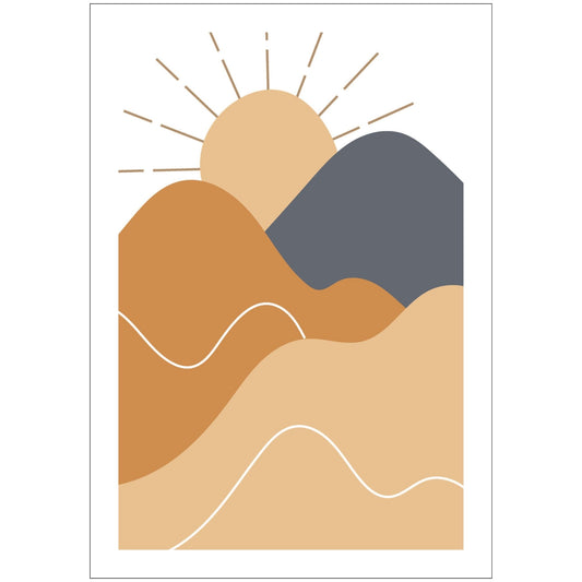 Dette kunstverket er inspirert av moderne minimalistisk design med innslag av naturlige former og fargetoner, perfekt for deg som ønsker å skape en varm og innbydende atmosfære. 