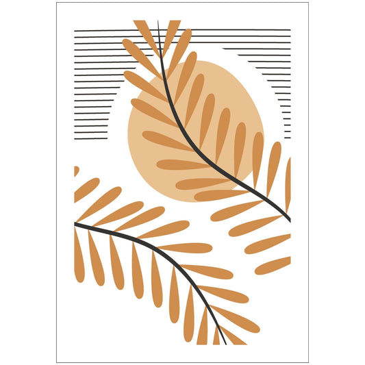 Dette kunstverket er inspirert av moderne minimalistisk design med innslag av naturlige former og fargetoner, perfekt for deg som ønsker å skape en varm og innbydende atmosfære. 