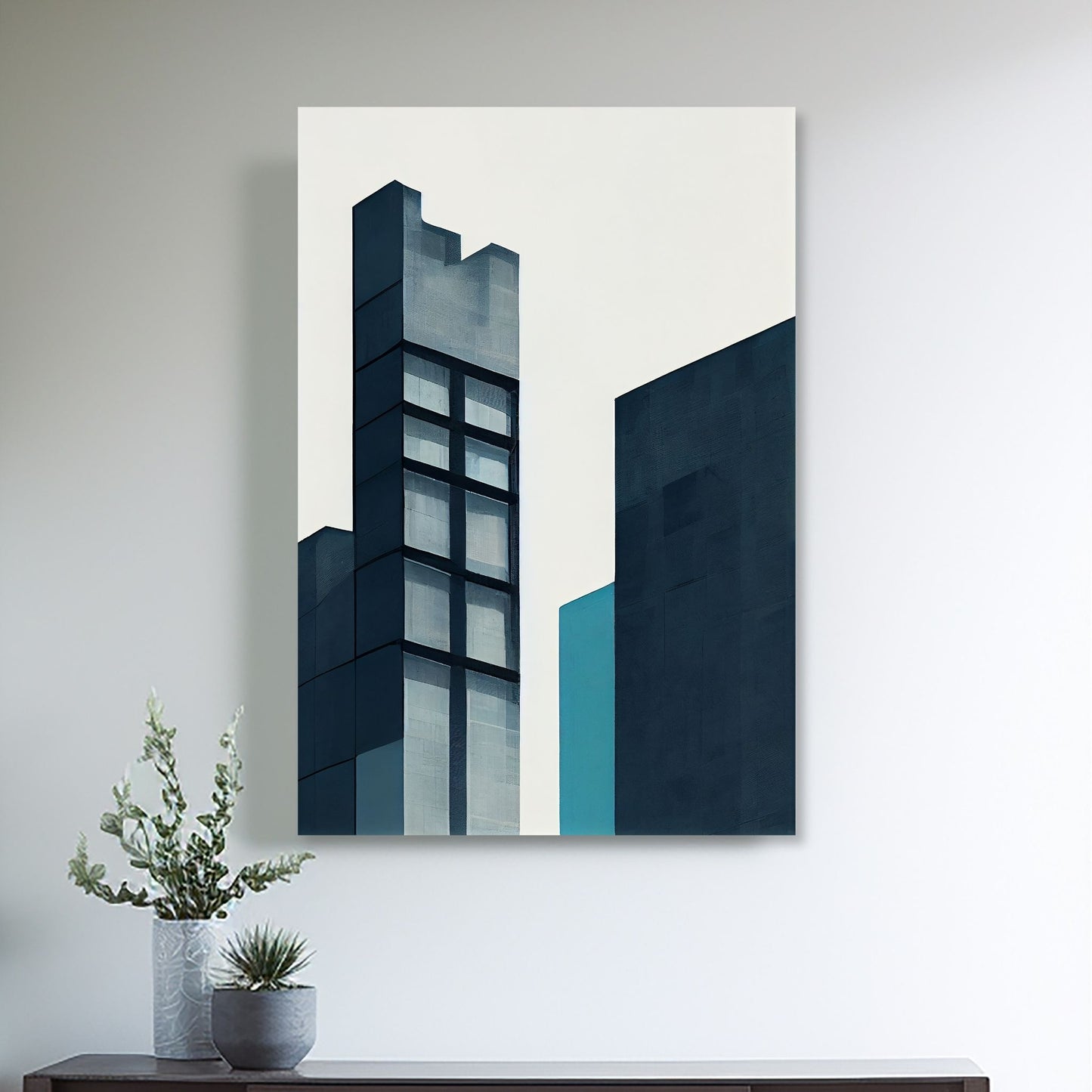 Oppdag den tidløse estetikken med Bauhaus Geometric Art – en moderne tolkning av arkitektoniske former, geometriske mønstre og abstrakte komposisjoner. Illustrasjon viser motivet på lerret.