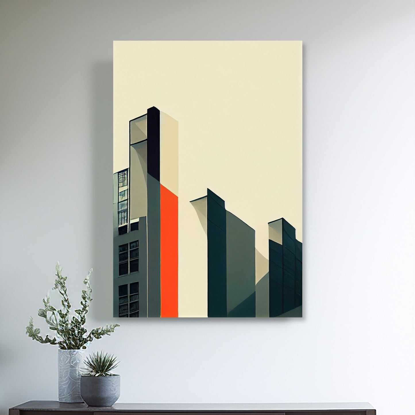 Oppdag den tidløse estetikken med Bauhaus Geometric Art – en moderne tolkning av arkitektoniske former, geometriske mønstre og abstrakte komposisjoner. Illustrasjon viser motivet på lerret.