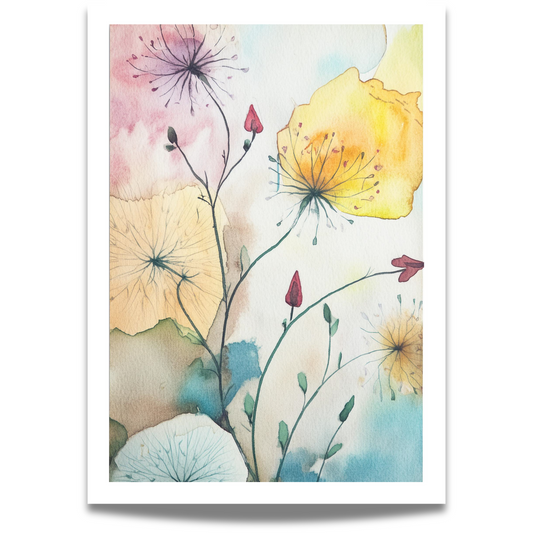 Blooming Serenity – en delikat akvarellplakat&nbsp;inspirert av ville blomster i en drømmende fargepalett. 