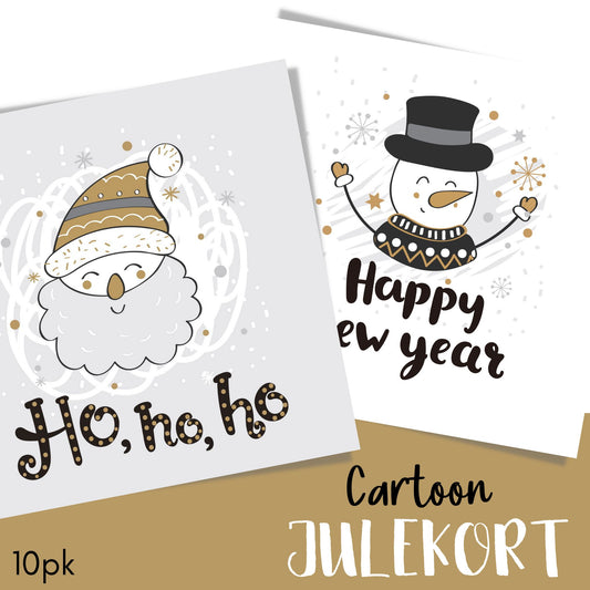 Minimalistiske cartoon julekort tegnet for hånd. Pakke med 10 ulike kort.