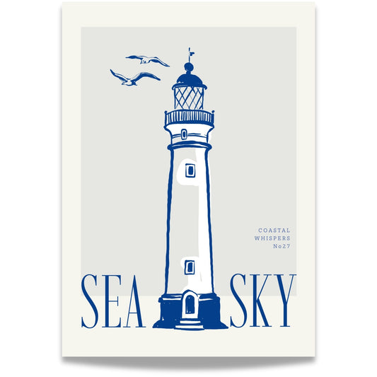Coastal Whispers No26 – Plakat
Et stort strandhus med palmer og teksten Ocean Vibe. Et motiv som oser av tropisk eleganse og avslappet luksus.  