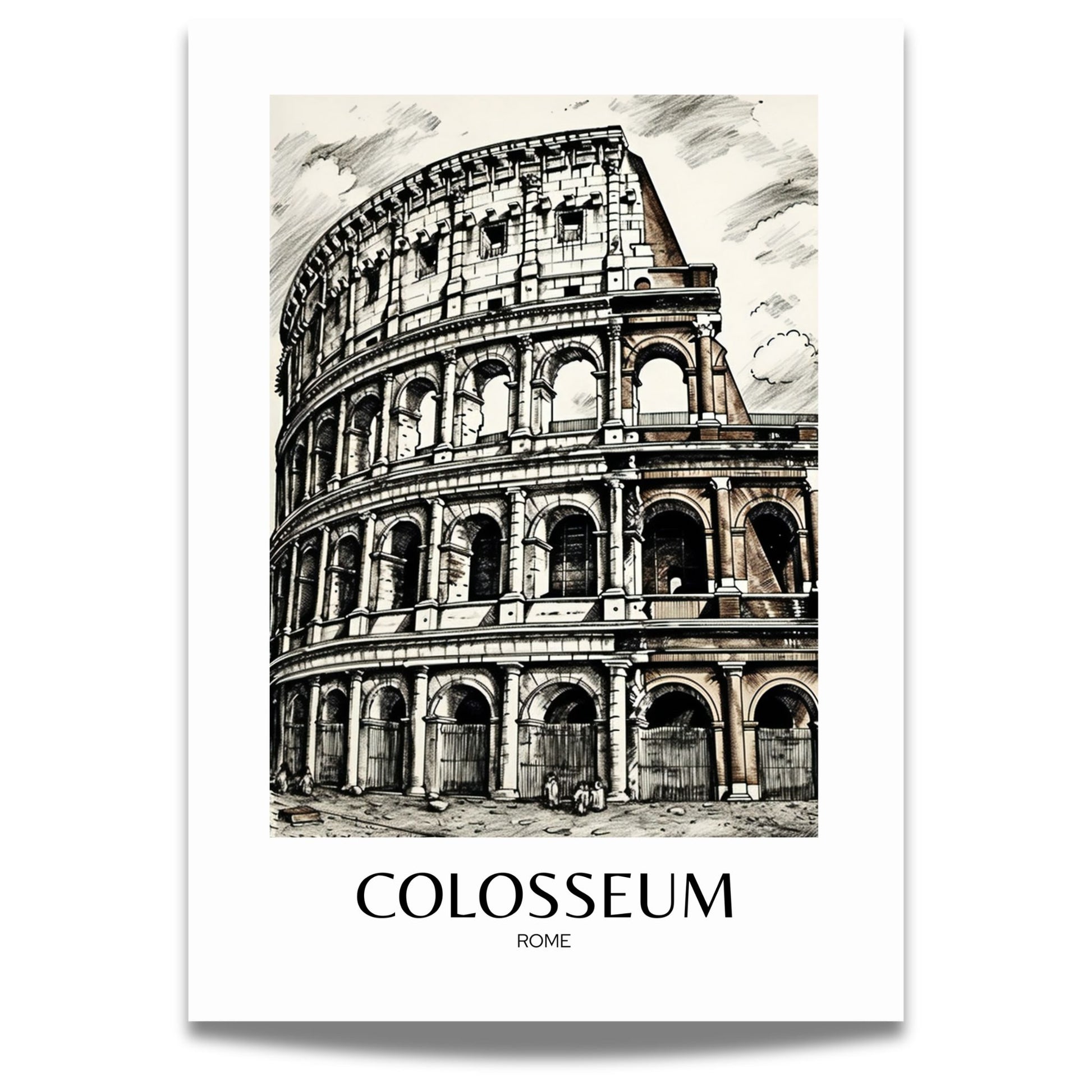 Denne plakaten fanger detaljene og skjønnheten til Colosseum i Roma, et mesterverk fra antikkens arkitektur og kulturhistorie. Plakat er påført tekten Colosseum - Rome