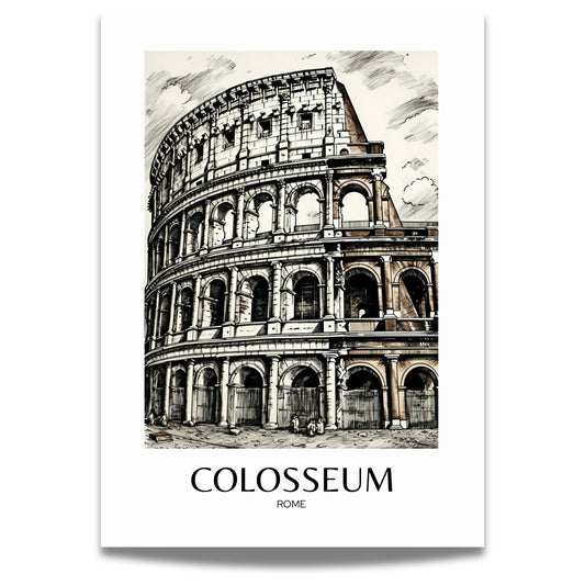 Denne plakaten fanger detaljene og skjønnheten til Colosseum i Roma, et mesterverk fra antikkens arkitektur og kulturhistorie. Plakat er påført tekten Colosseum - Rome