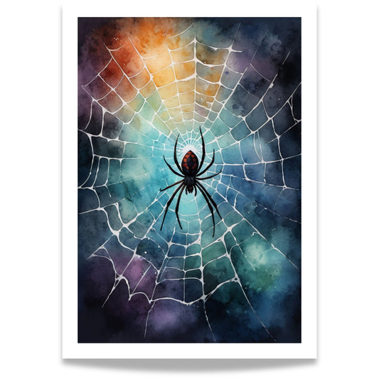 “Crimson Spider” er et dramatisk Halloween-motiv med en rød edderkopp i sentrum av et glitrende nett.