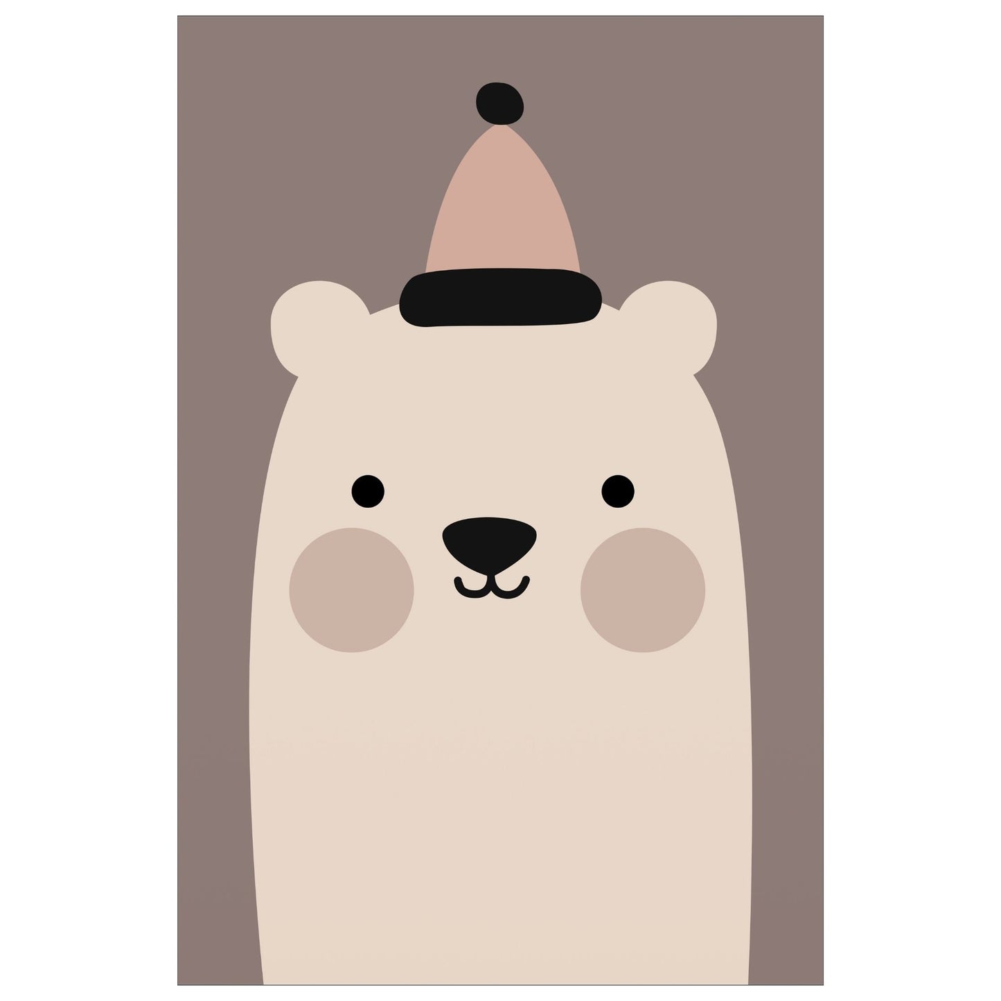 Cartoon Animal. Grafisk plakat for barnerommet. Beige bjørn med topplue på brun bakgrunn.