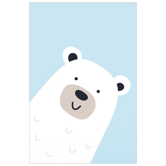 Cartoon Animal. Grafisk plakat for barnerommet. Hvit bjørn på lys blå bakgrunn.