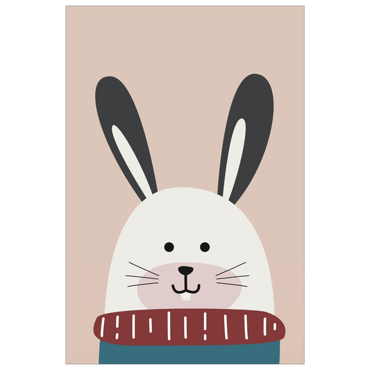 Cartoon Animal. Grafisk plakat for barnerommet. Beige kanin på gammelrosa bakgrunn.
