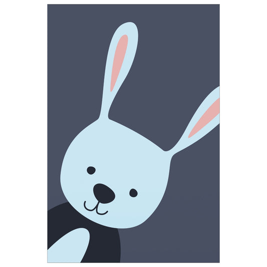Cartoon Animal. Grafisk plakat for barnerommet. Lys blå kanin på mørk blå bakgrunn.