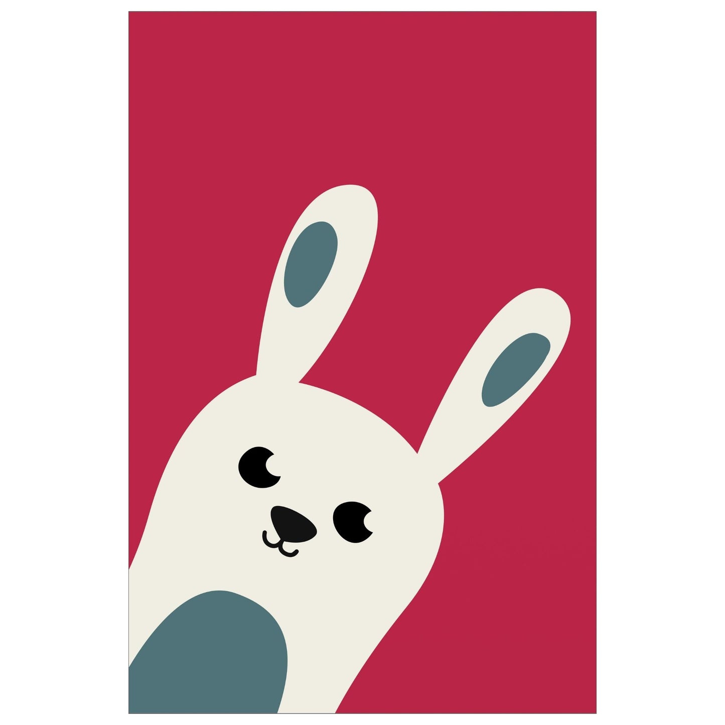 Cartoon Animal. Grafisk plakat for barnerommet. Beige kanin på rød bakgrunn.