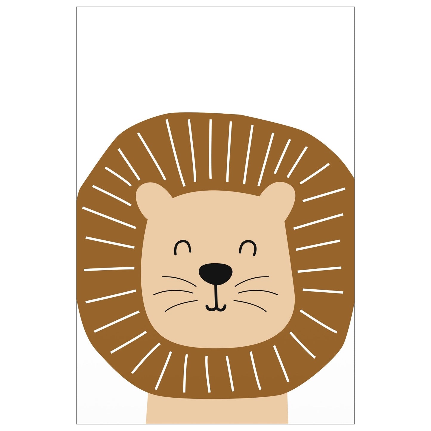 Cartoon Animal. Grafisk plakat for barnerommet. Beige løve på hvit bakgrunn.