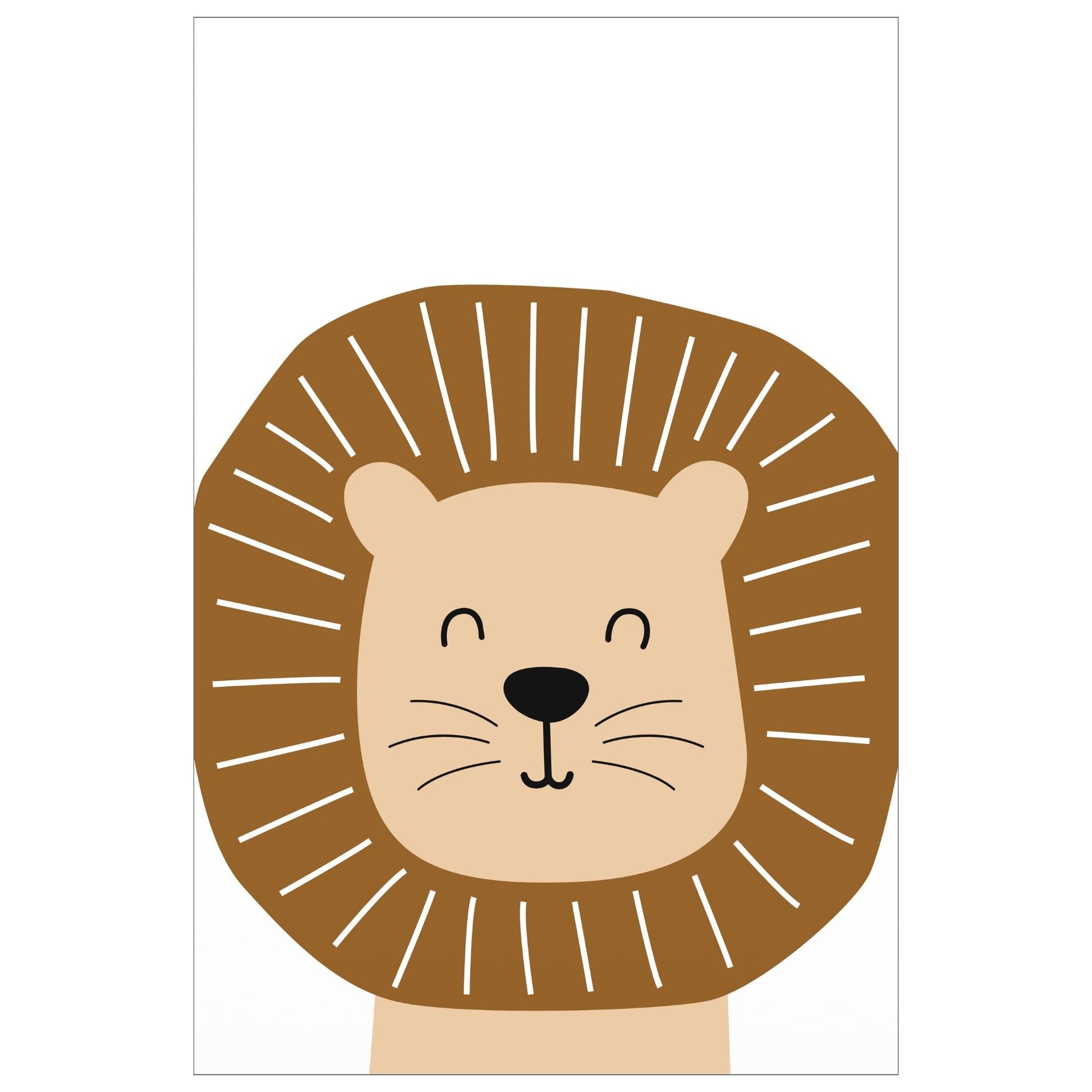 Cartoon Animal. Grafisk plakat for barnerommet. Beige løve på hvit bakgrunn.