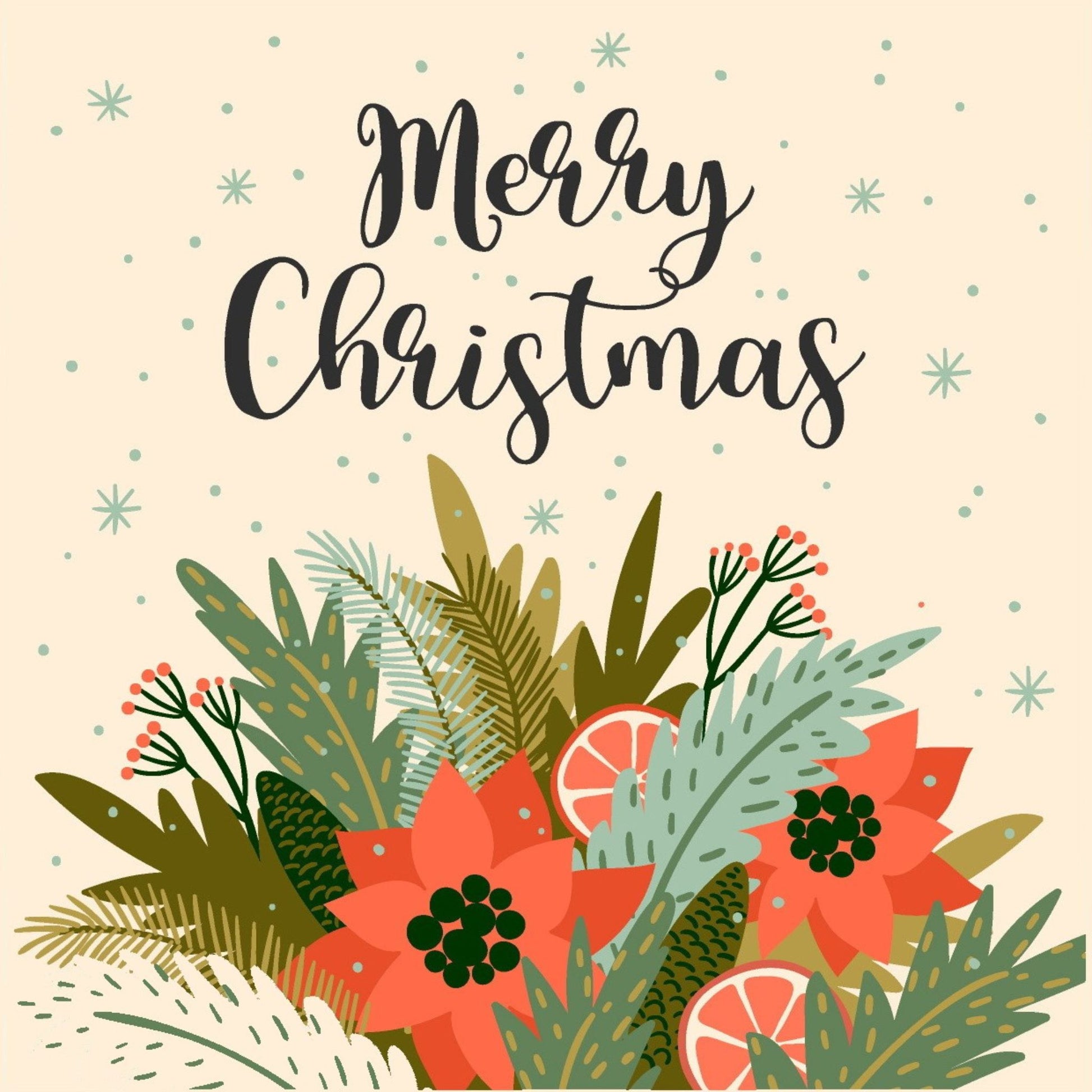Cartoon julekort - 10pk. Motiv av en blomsterbukett Tekst på kort "merry christmas"