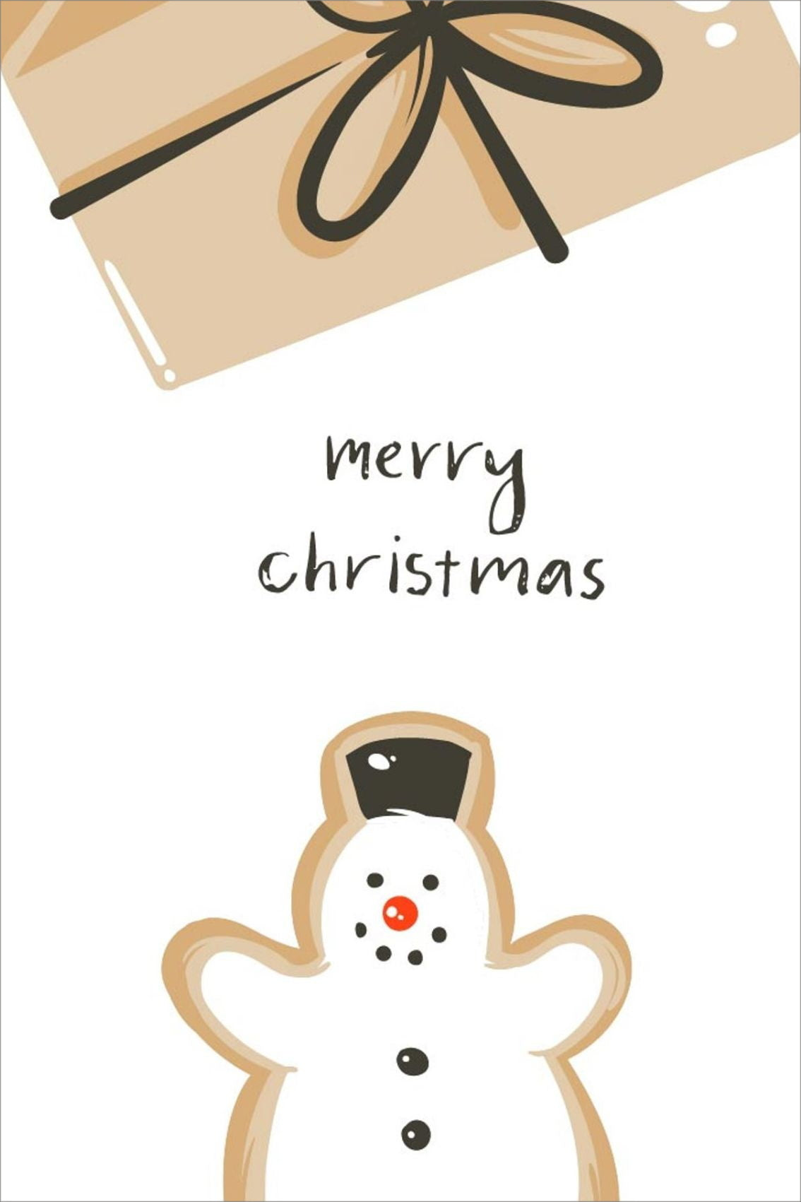 Minimalistiske cartoon julekort tegnet for hånd.  motiv av en julepakke.