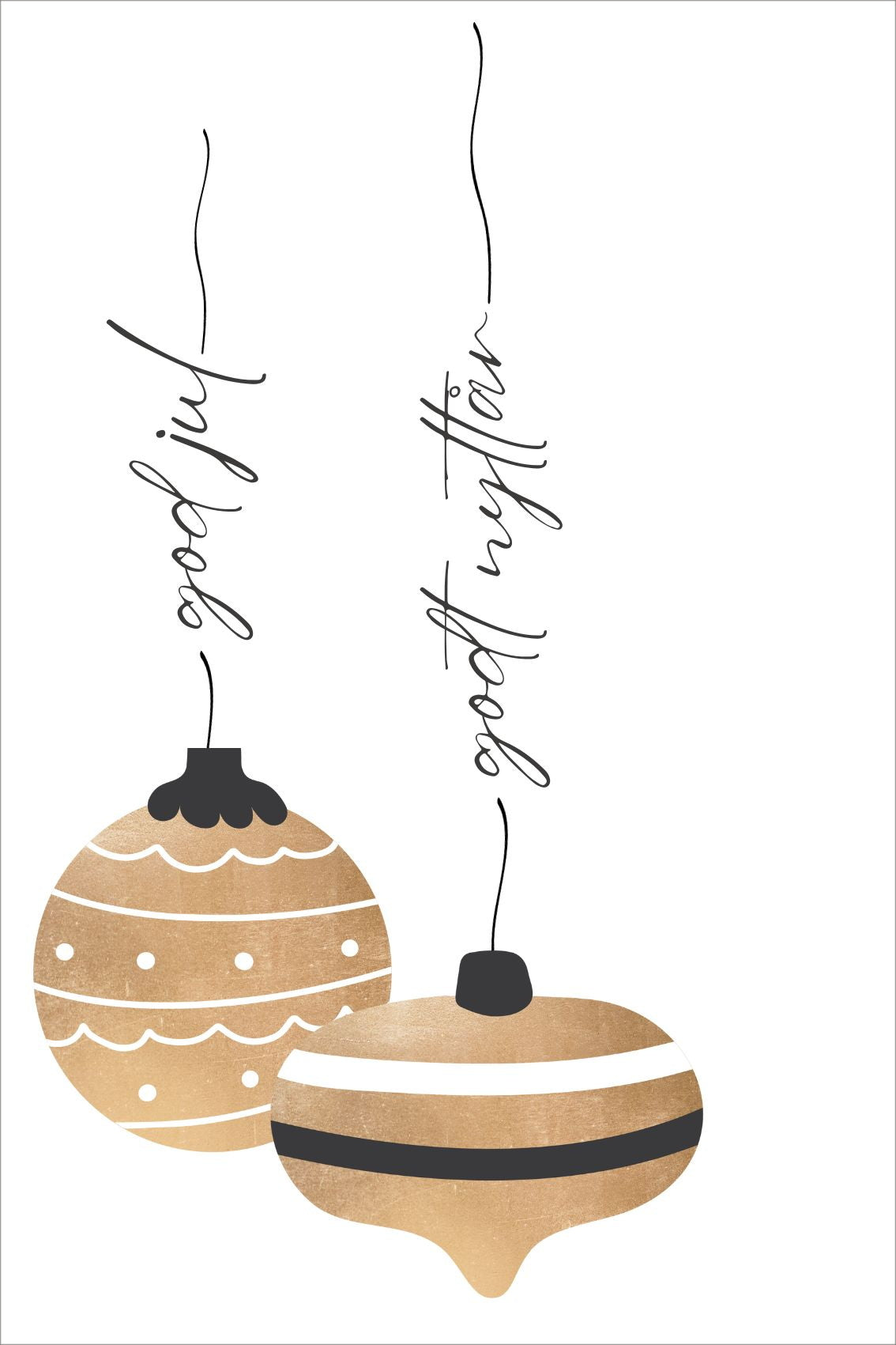 Minimalistiske cartoon julekort tegnet for hånd. Motiv av to julekuler.