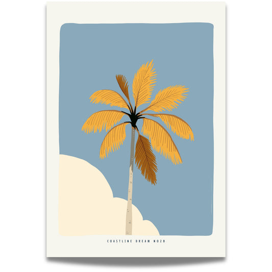 Coastline Dreams No28 – Plakat
En høy palme strekker seg mot blå himmel. Et stilrent motiv med tropisk stemning og sommerlig fargespill.