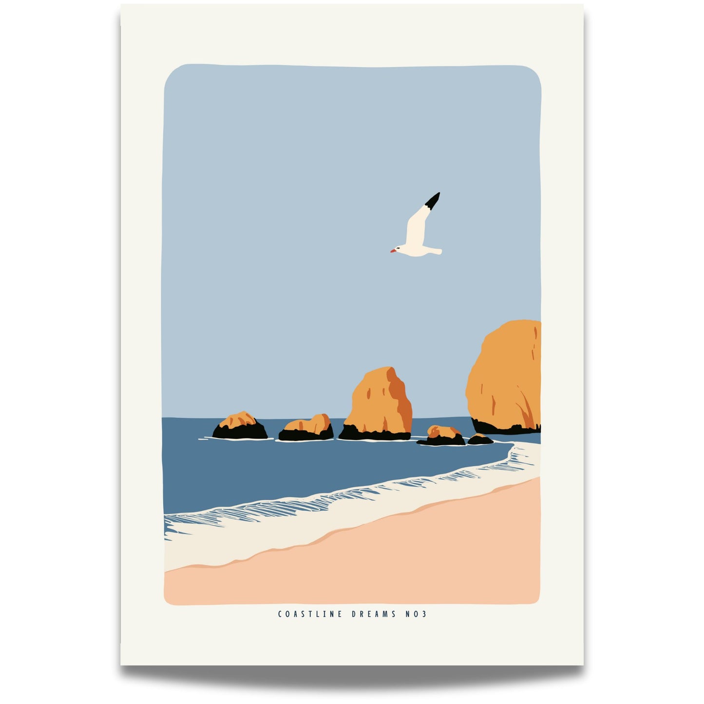 Coastline Dreams No3 – Plakat
Kystlandskap med hav, klipper og måke i flukt. En hyllest til naturens enkelhet og frihetens ro.