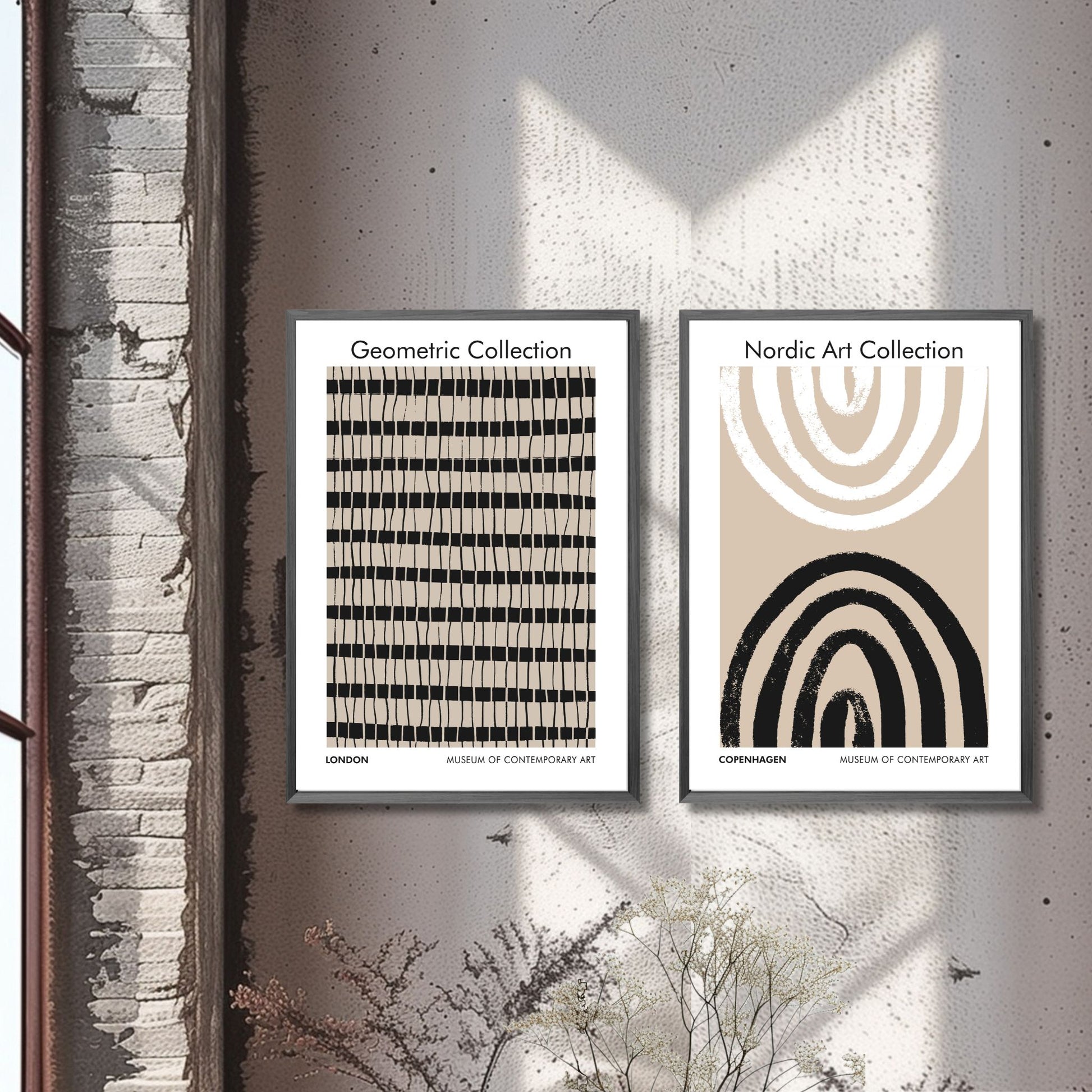 Denne grafiske plakaten i sort, hvitt og beige - gir en subtil, og sterk visuell appell som vil komplementere en rekke innredningsstiler. Illustrasjonsfoto viser plakat No8 og No9 i sort ramme.