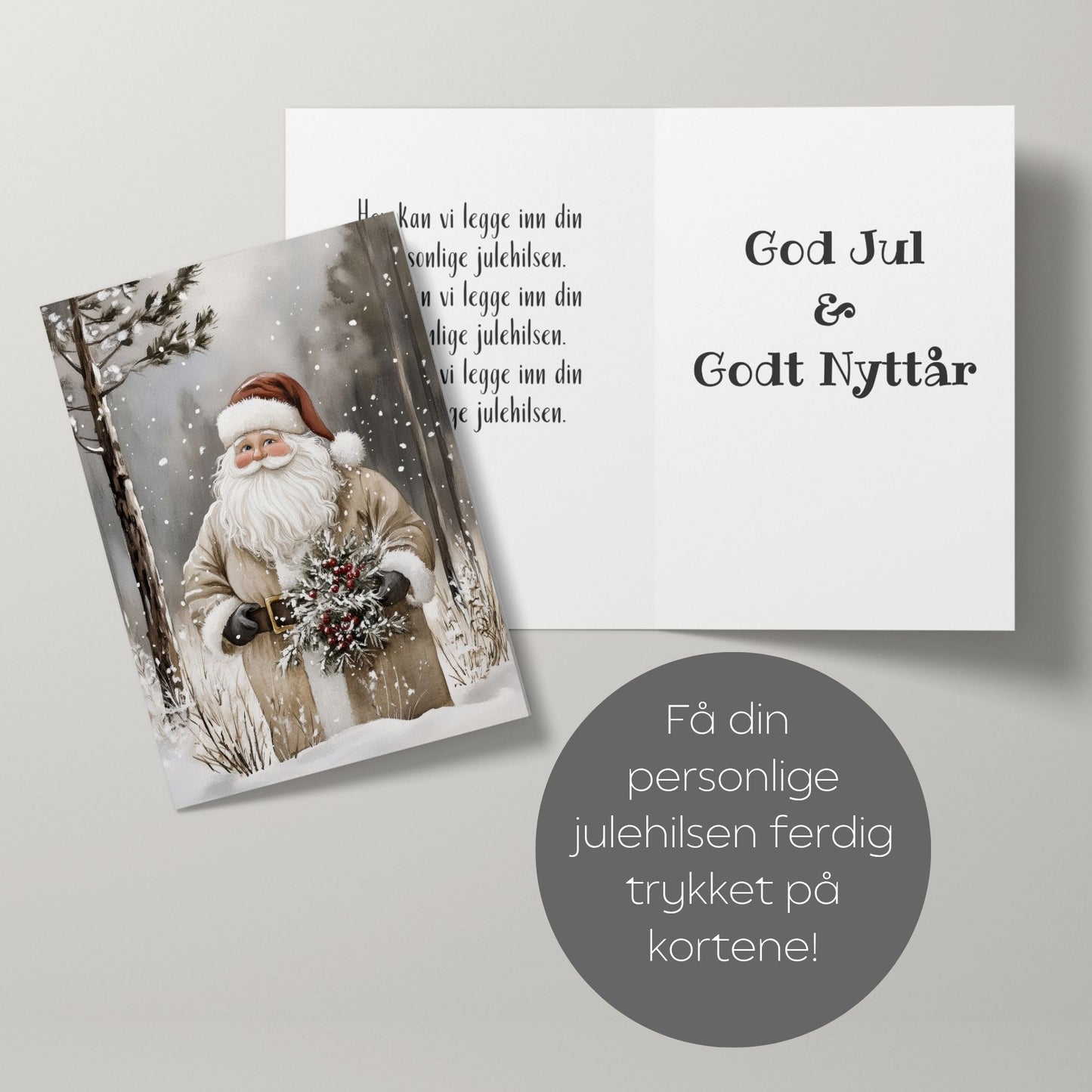 Cozy Winter Story – julekortkolleksjon med røde elementer. 10 stk. doble kort inkl. konvolutt og personlig hilsen