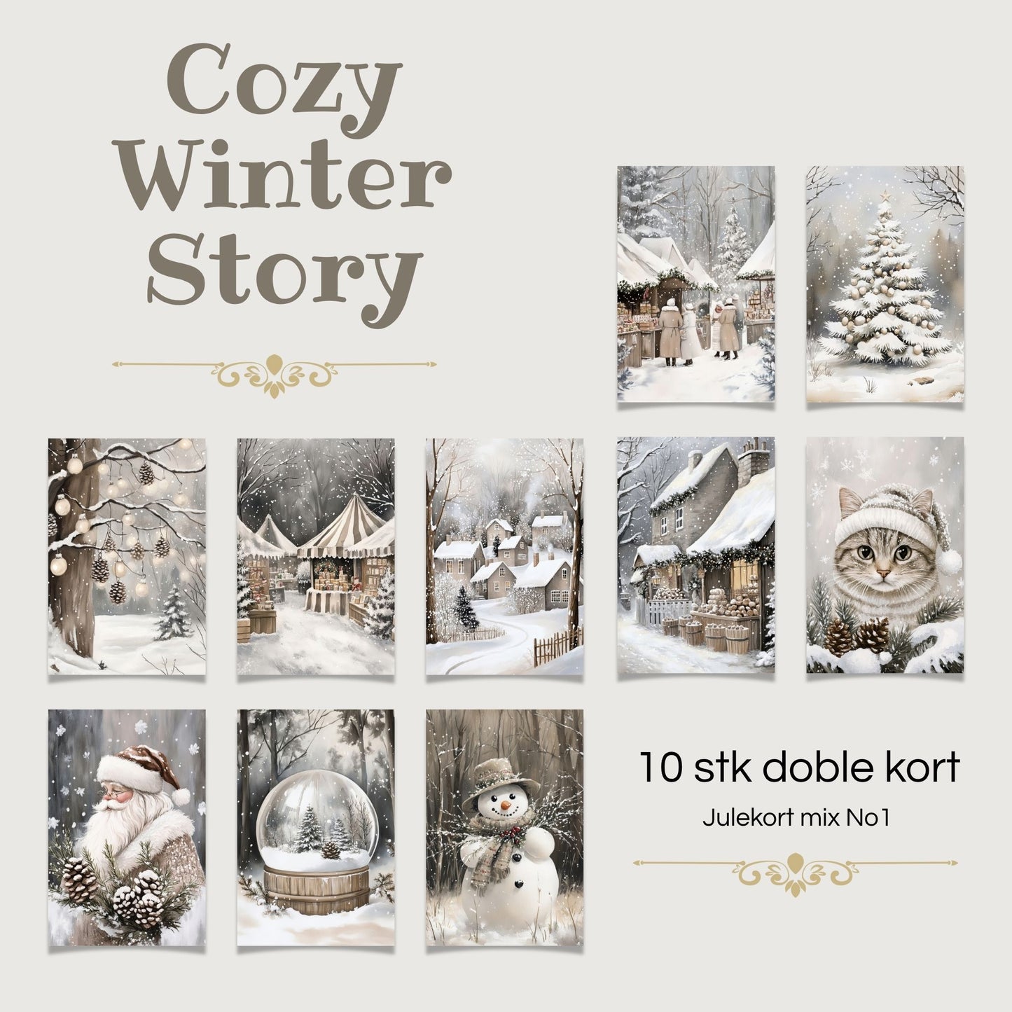 Cozy Winter Story – julekortkolleksjon mix No1. 10 stk. doble kort inkl. konvolutt