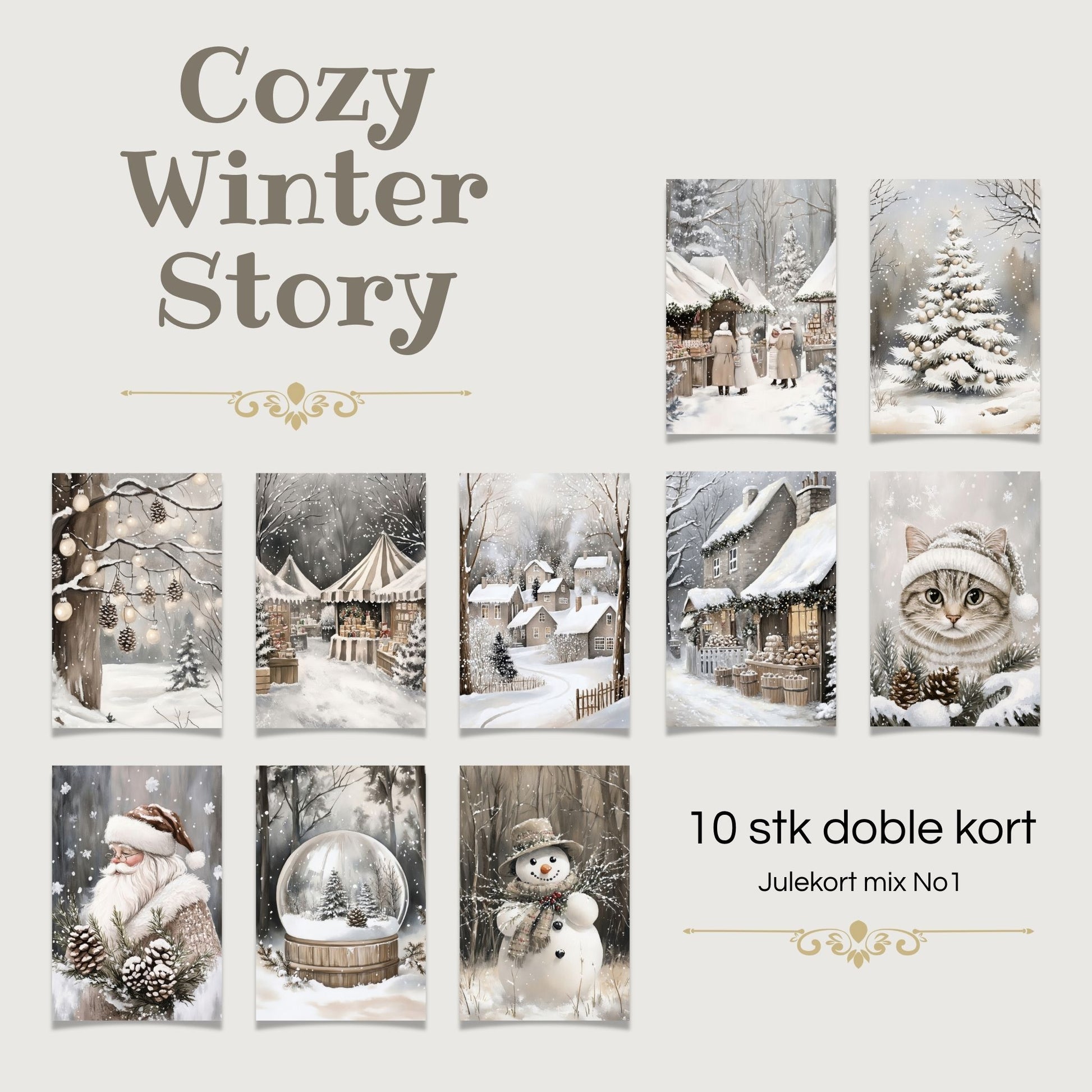 Cozy Winter Story – julekortkolleksjon mix No1. 10 stk. doble kort inkl. konvolutt