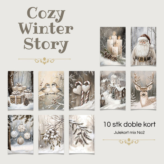 Cozy Winter Story – julekortkolleksjon mix No2. 10 stk. doble kort inkl. konvolutt. Mewd personlig hilsen.