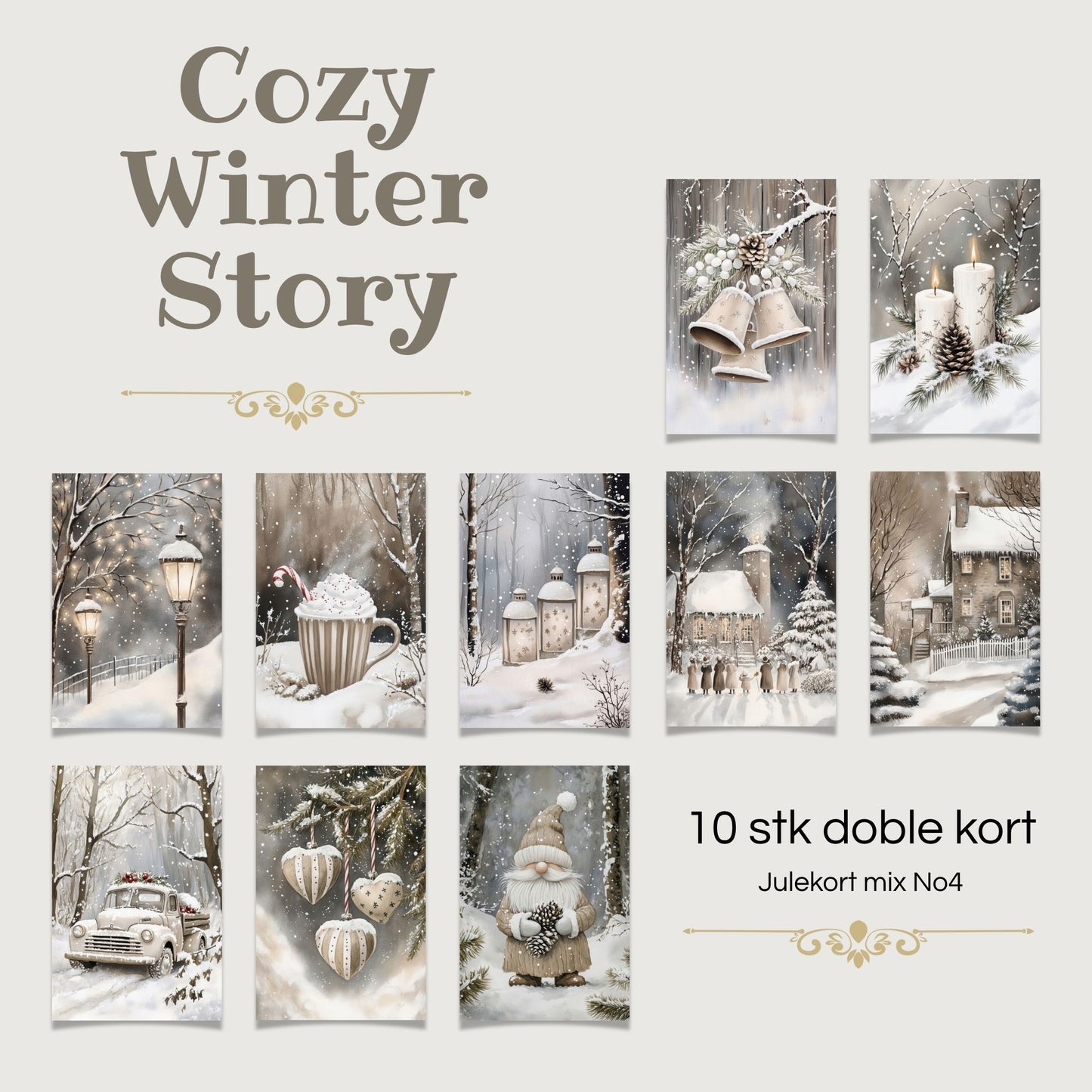 Cozy Winter Story – julekortkolleksjon mix No4. 10 stk. doble kort inkl. konvolutt