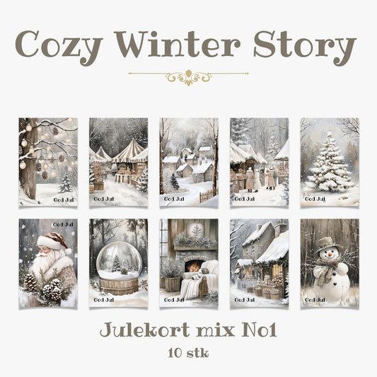 Cozy Winter Story – julekortkolleksjon mix No1. 10 stk. kort inkl. konvolutt
