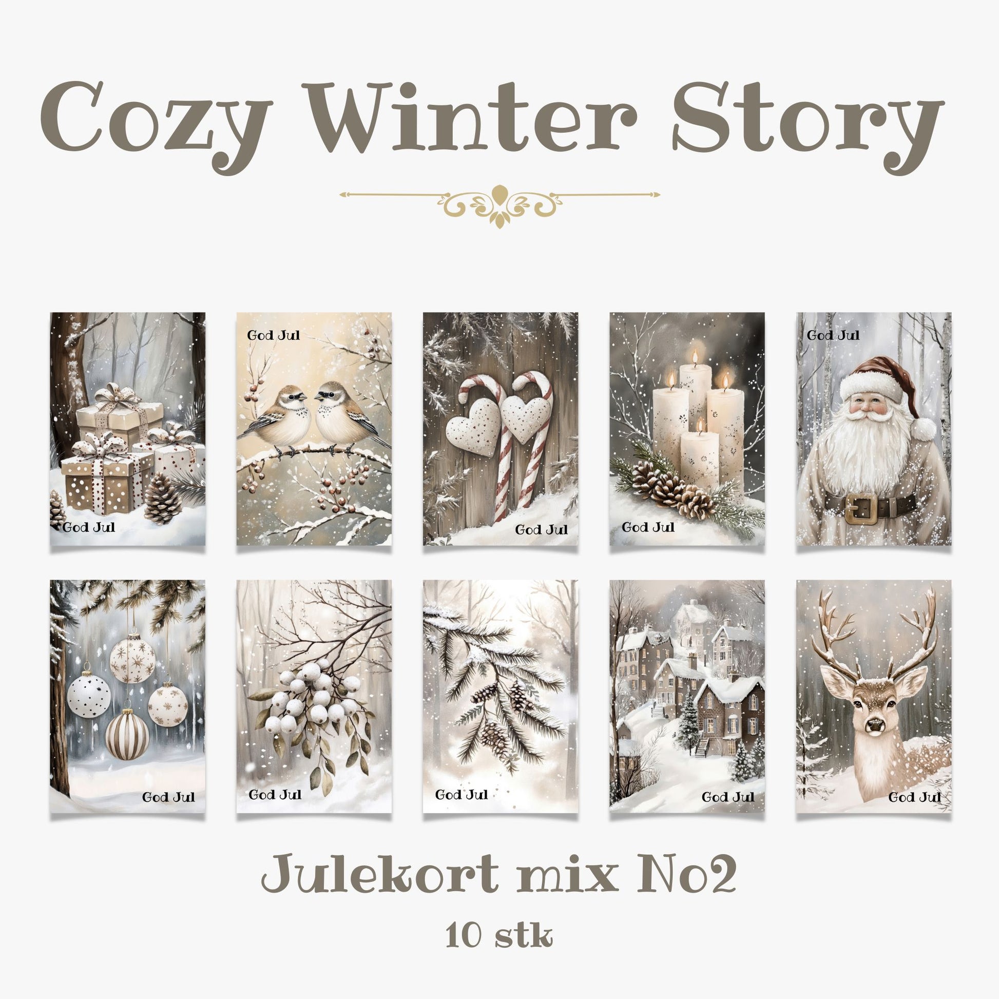 Cozy Winter Story – julekortkolleksjon mix No2. 10 stk. kort inkl. konvolutt