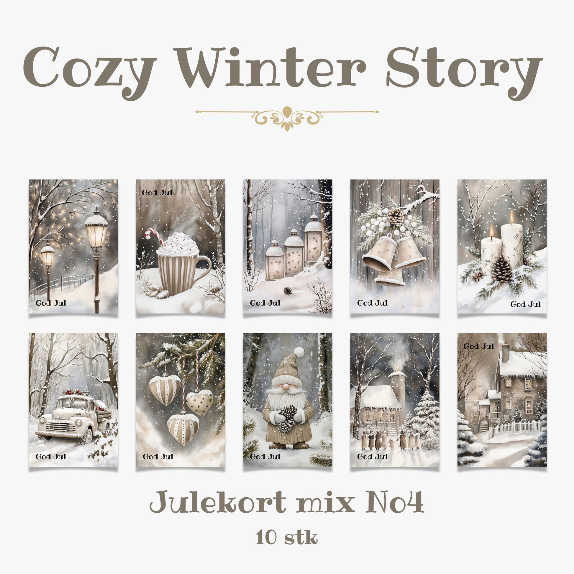 Cozy Winter Story – julekortkolleksjon mix No4. 10 stk. kort inkl. konvolutt