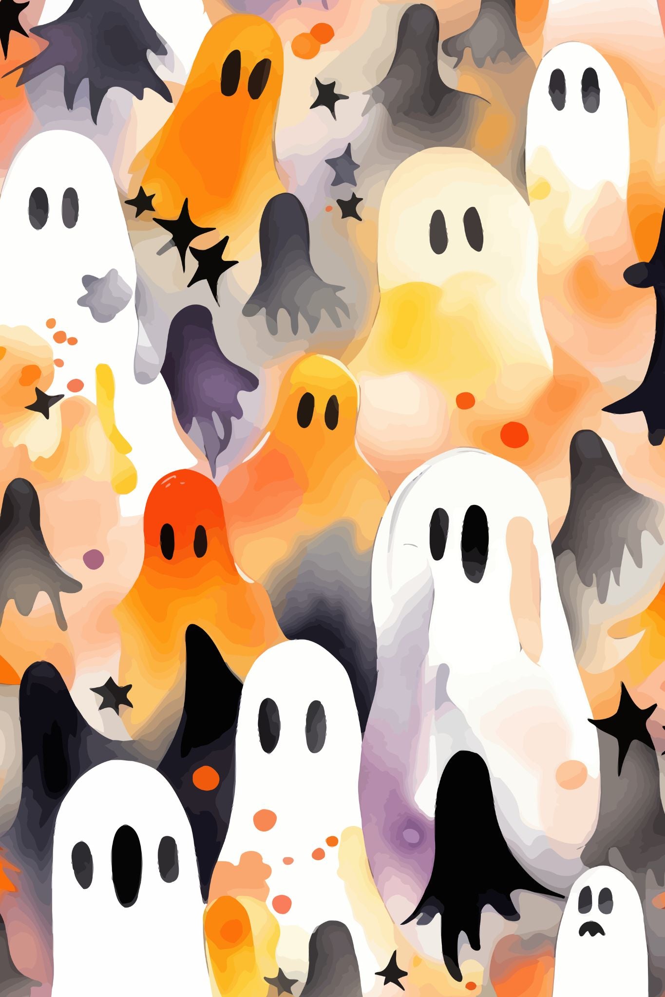 Creepy og kult halloweenkort. Motiv er i cartoon og forestiller spøkelser