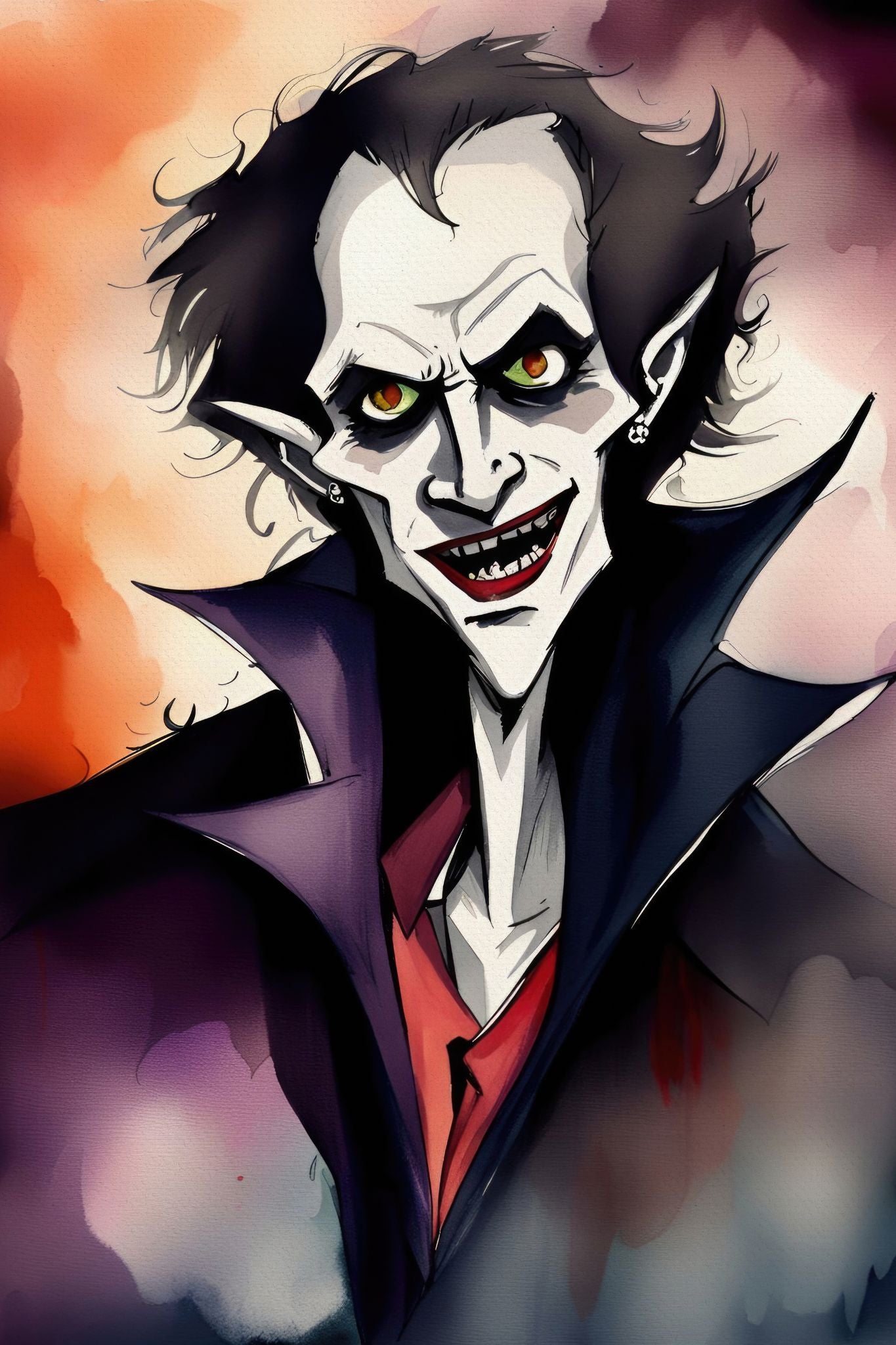Creepy og kult halloweenkort. Motiv er i cartoon og forestiller en vampyr.