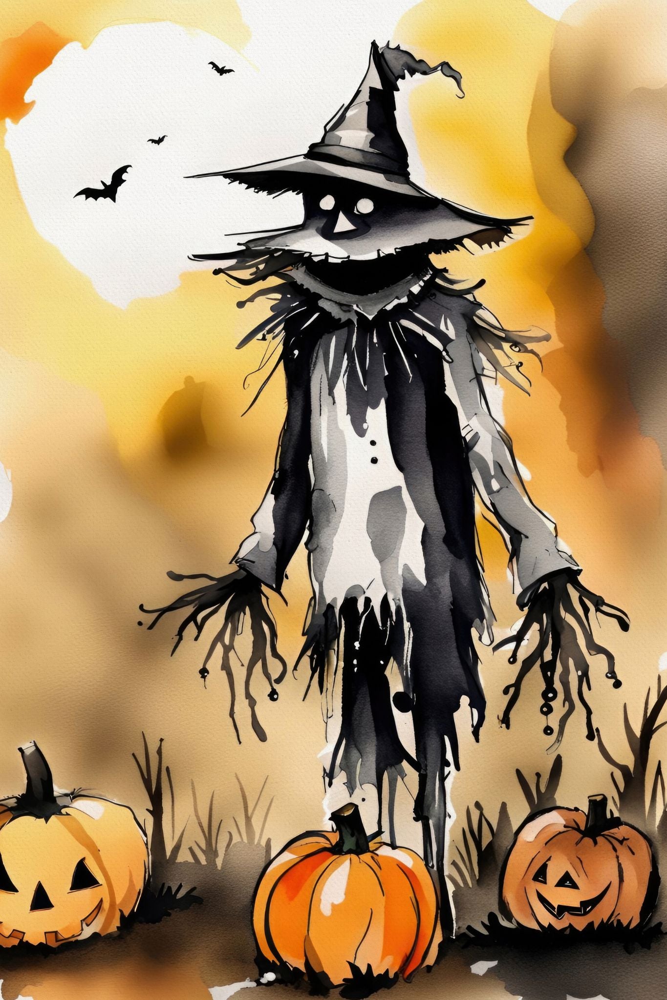 Creepy og kult halloweenkort. Motiv er i cartoon og forestiller fugleskremsel