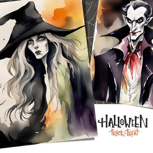 Creepy og kult halloweenkort. Motiv er i cartoon og forestiller en heks