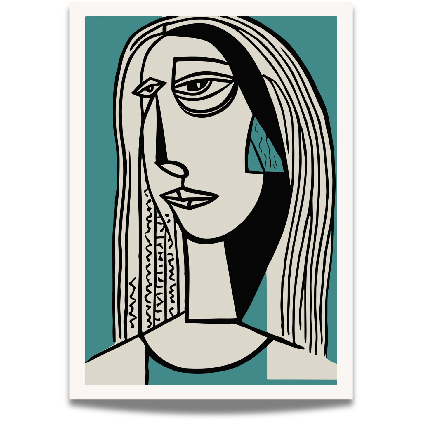 Cubism Head – grafisk plakat er et moderne kunsttrykk inspirert av kubismens stiliserte formspråk.