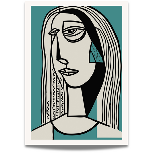 Cubism Head – grafisk plakat er et moderne kunsttrykk inspirert av kubismens stiliserte formspråk.
