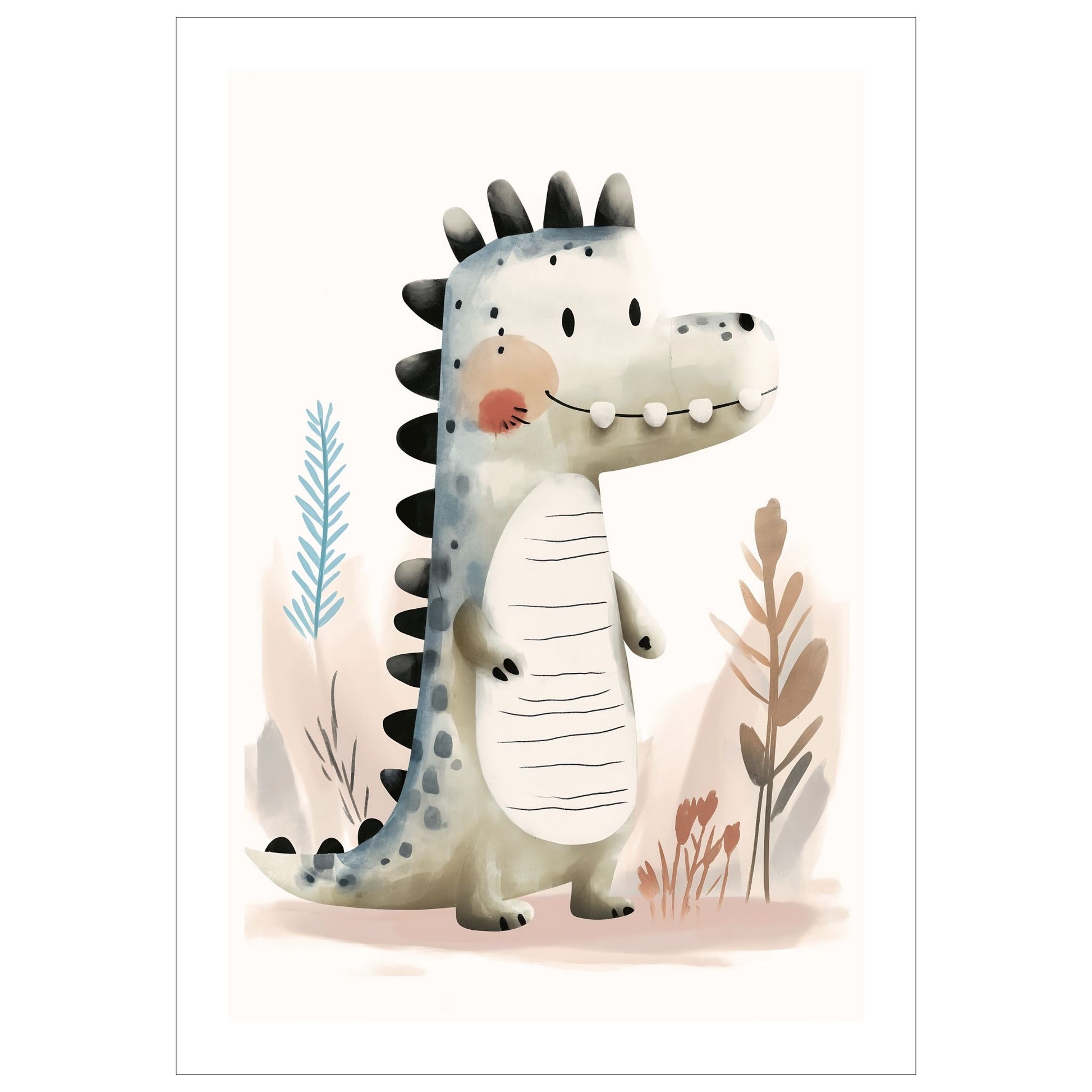 til barnerommet. Dino dinosaur - grafisk illustrasjon av en søt, liten dinosaur som er ute og spaserer.