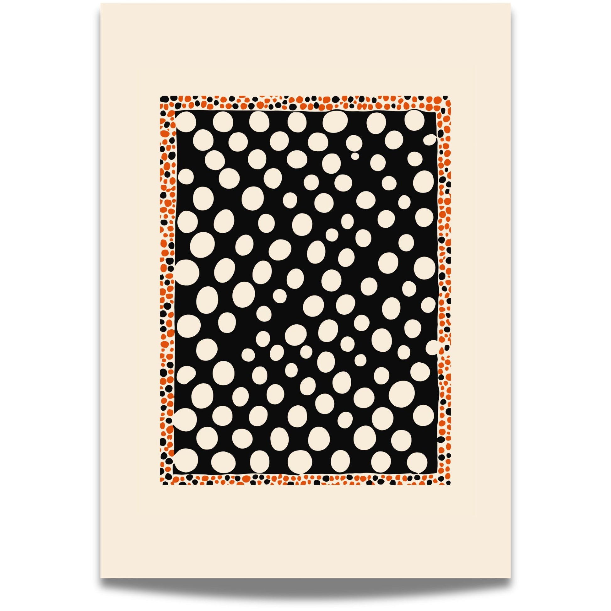 Dot Illusion leker med perspektiv og mønster. De hvite prikkene mot svart bakgrunn skaper et optisk spill som både fascinerer og forskjønner. Illustrasjon viser motiv med bred kant.